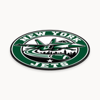 New York Jets NFL seal — angled thin-profile view with complete outer ring; illustrative rendering