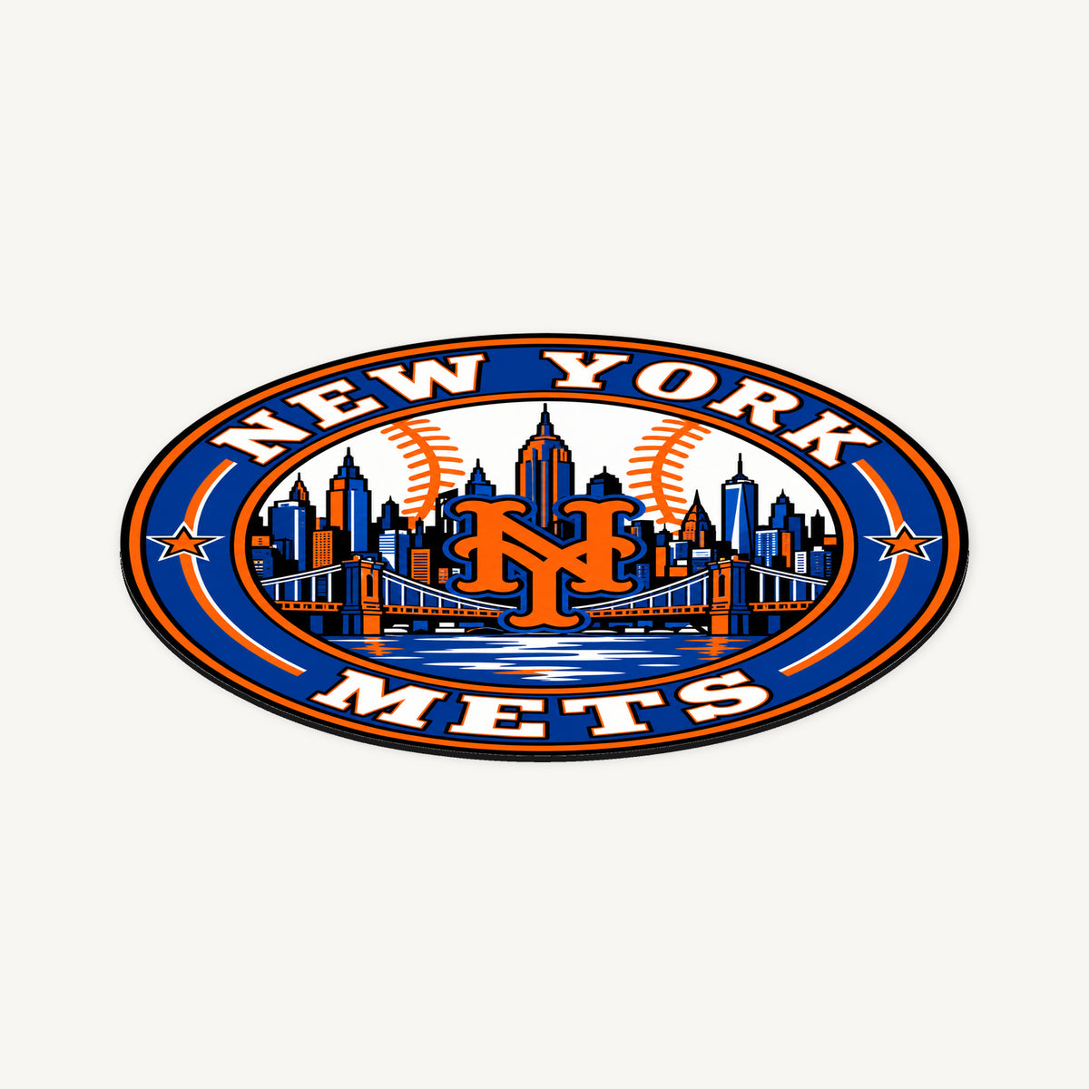 New York Mets MLB Team Seal — angled view showing the thin plaque profile; illustrative rendering