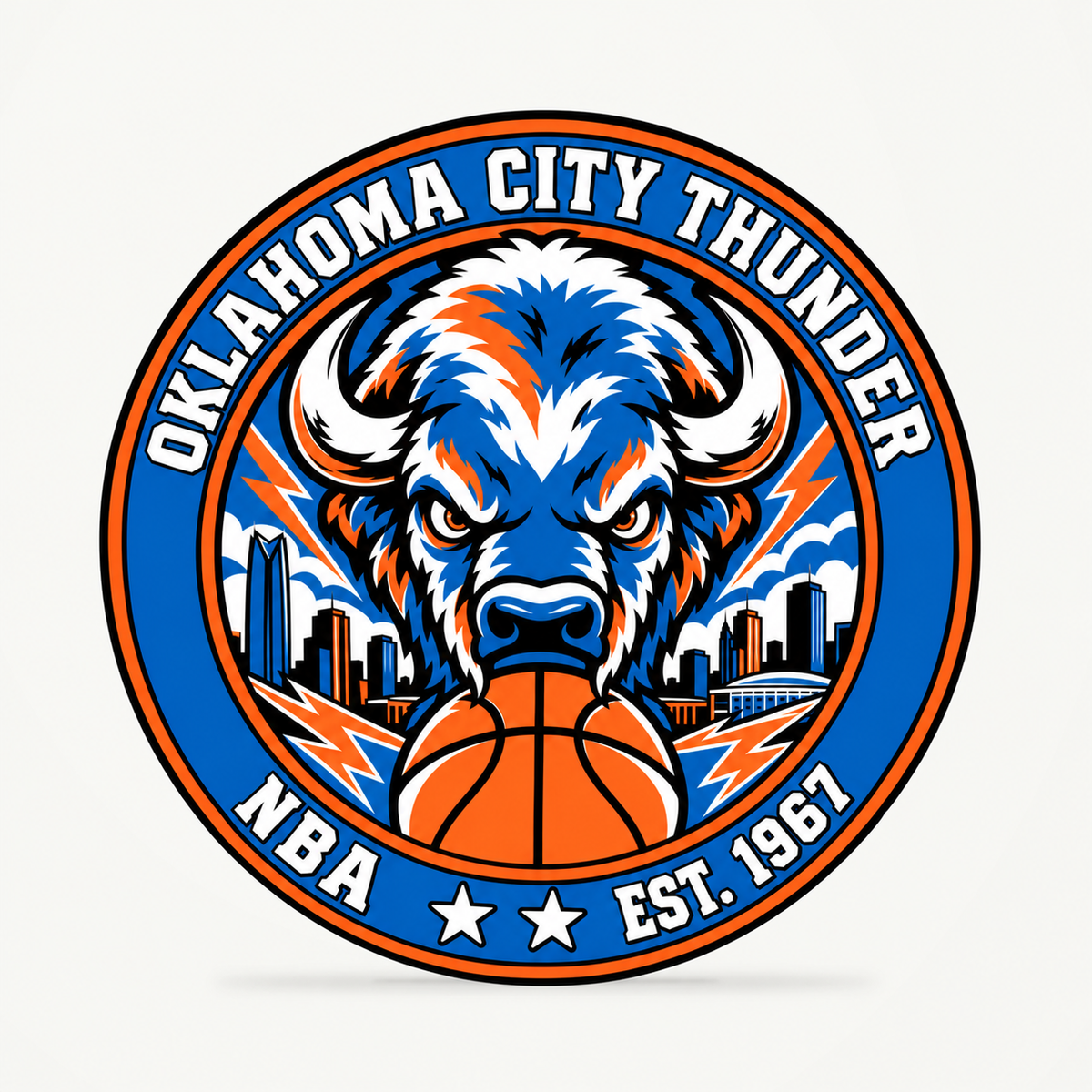 Oklahoma City Thunder NBA seal — front view; illustrative rendering