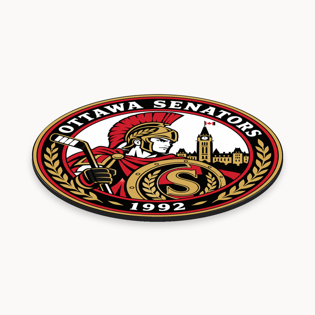 Ottawa Senators NHL seal — angled thin-profile view; illustrative rendering