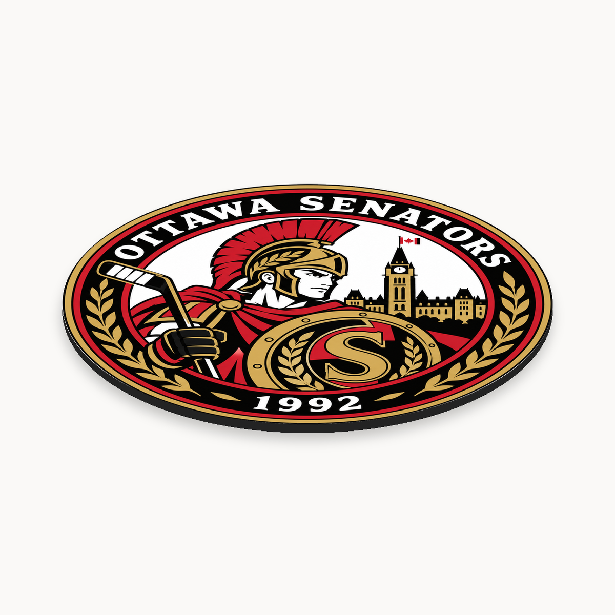 Ottawa Senators NHL seal — angled thin-profile view; illustrative rendering