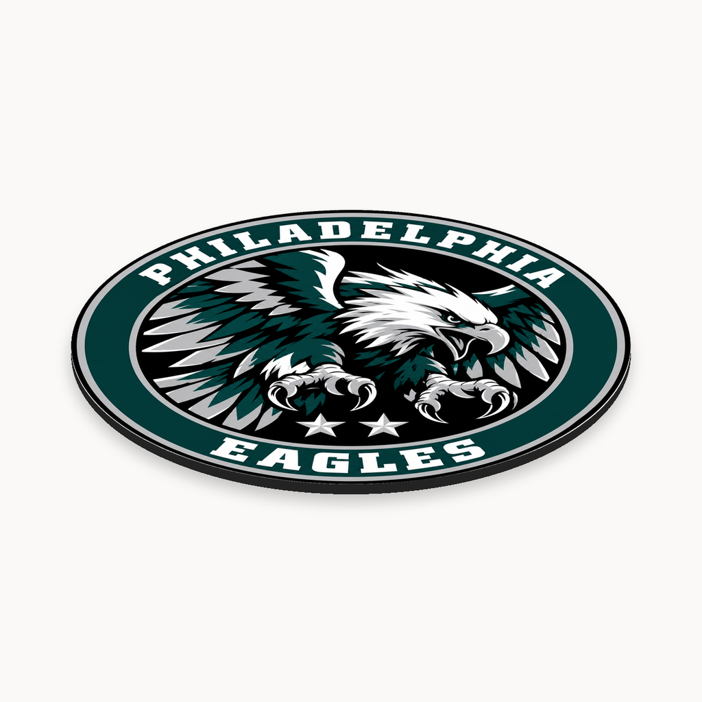 Philadelphia Eagles NFL seal — angled thin-profile view; illustrative rendering