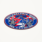 Philadelphia 76ers NBA seal — angled view showing thin profile; illustrative rendering