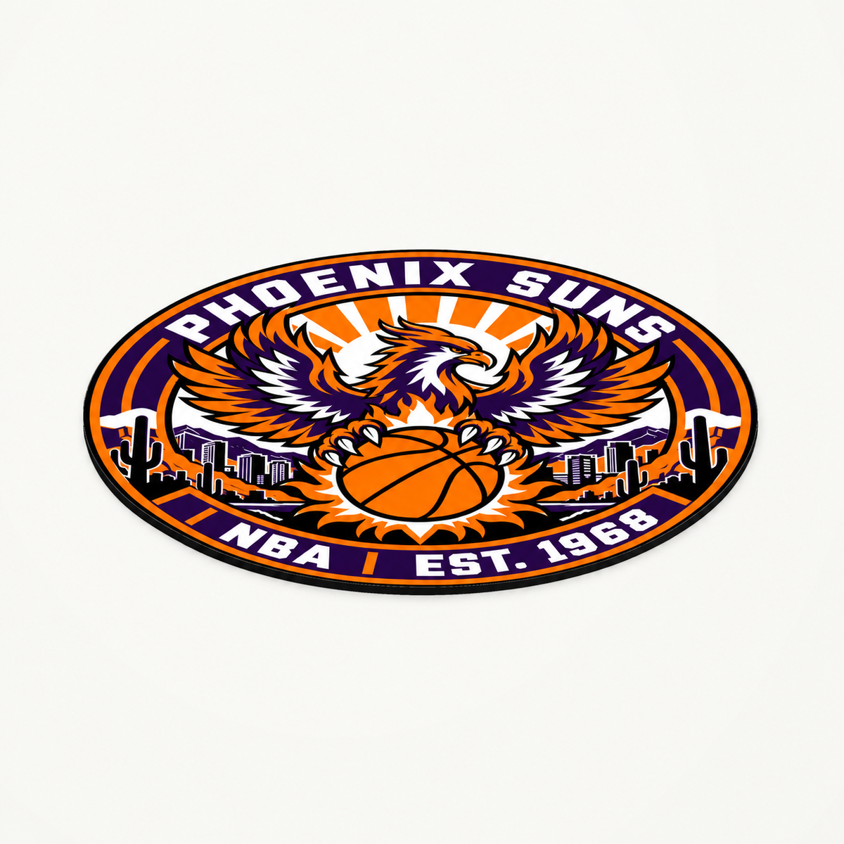 Phoenix Suns NBA seal — angled view showing thin profile; illustrative rendering