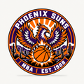 Phoenix Suns NBA seal — front view; illustrative rendering