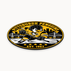 Pittsburgh Penguins NHL seal — angled thin-profile view; illustrative rendering