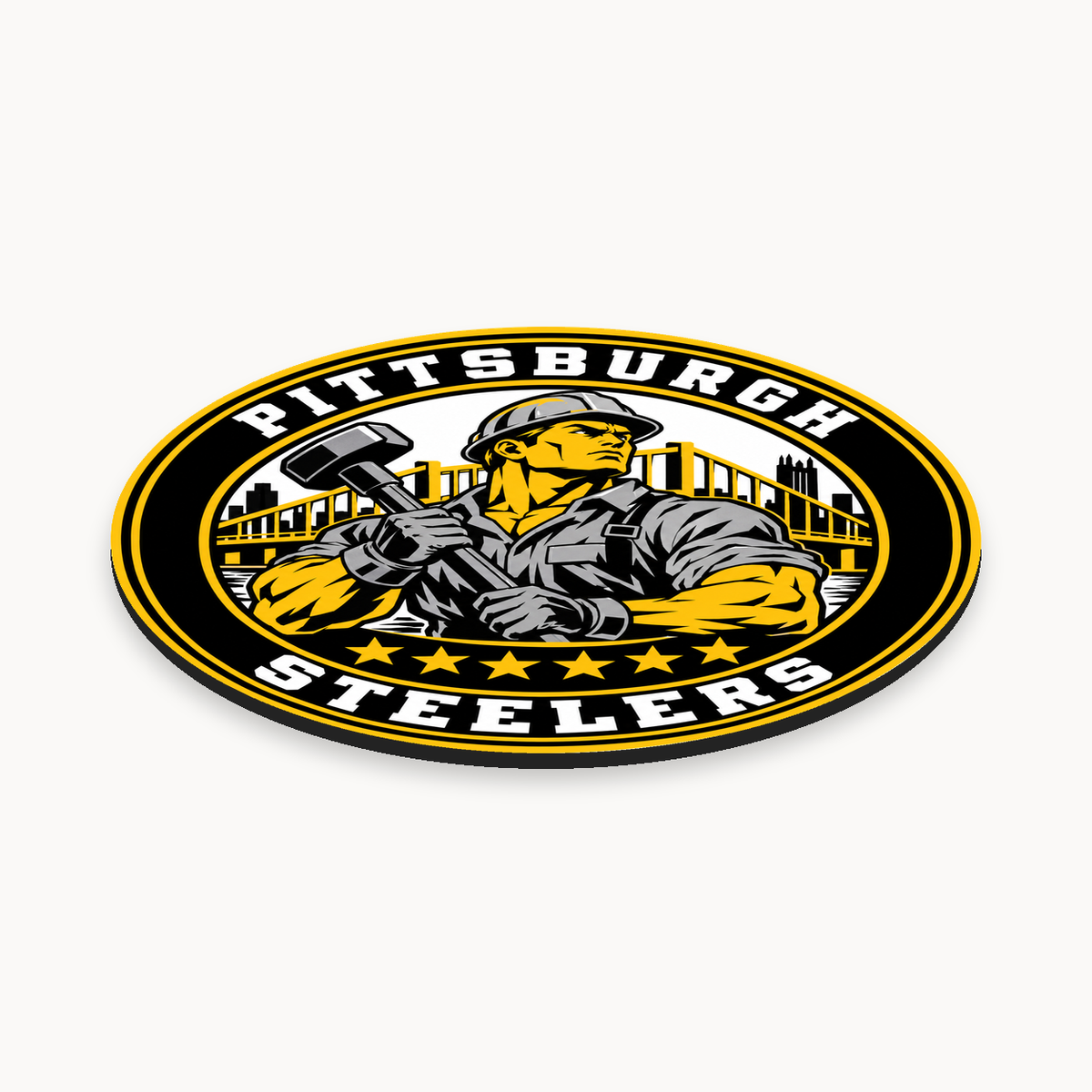 Pittsburgh Steelers NFL seal — angled thin-profile view; illustrative rendering