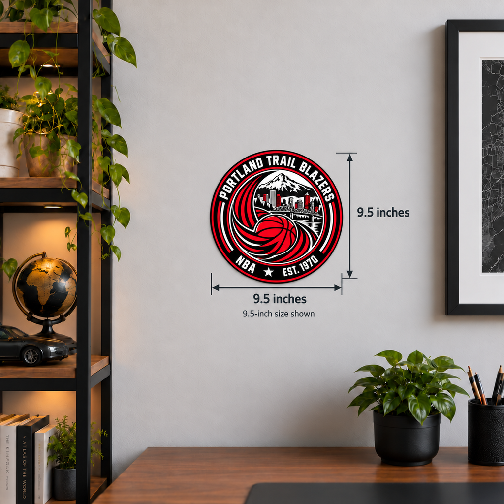 Portland Trail Blazers NBA Seal — wall display with width and height measurements of 9.5 inches; 9.5-inch size shown