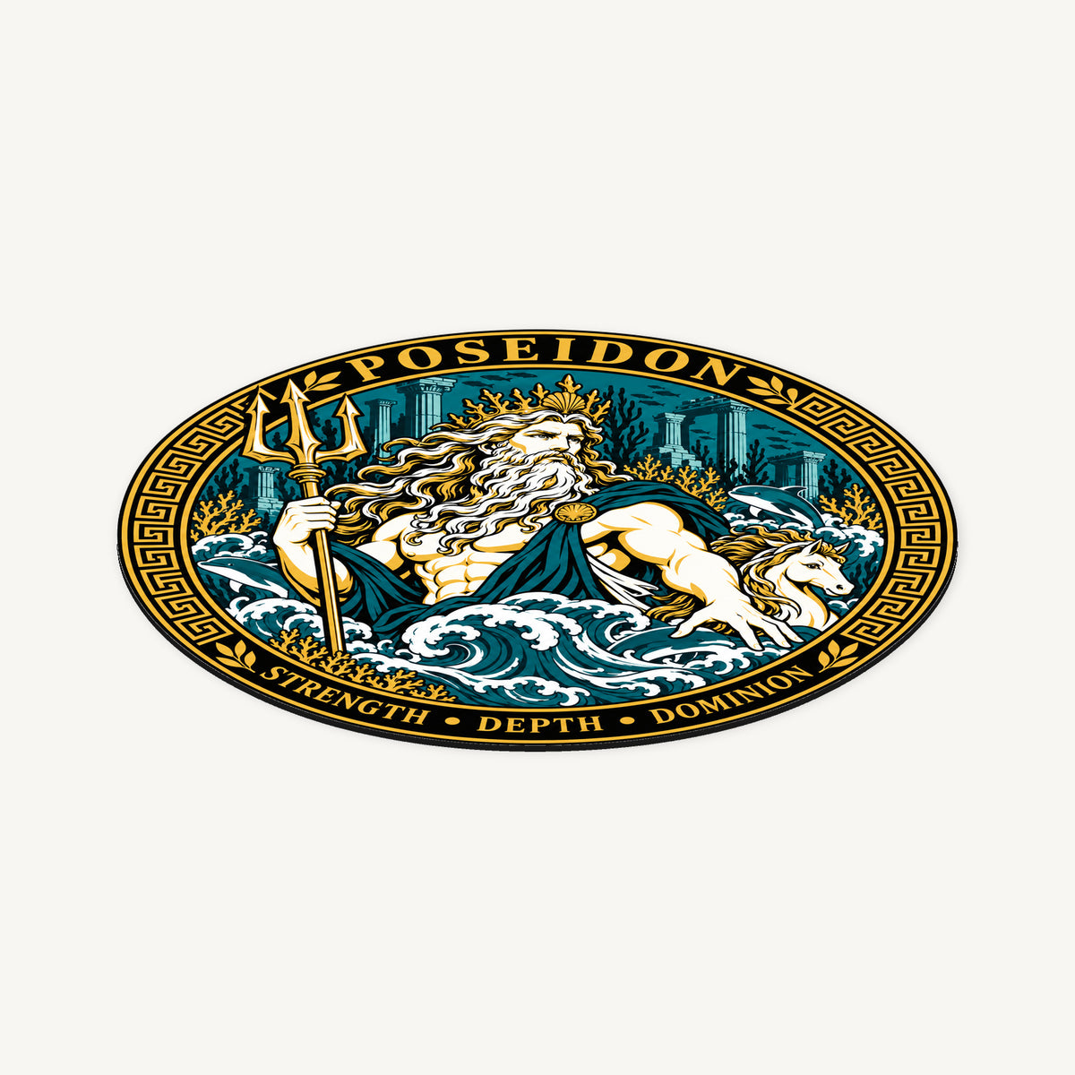 Poseidon Greek Mythology Seal — angled view showing thin profile; illustrative rendering