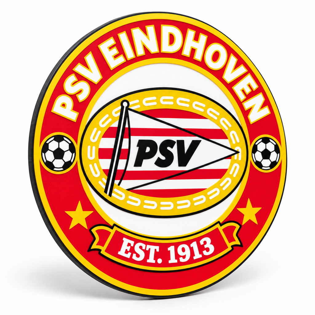 PSV Eindhoven soccer club seal — angled illustrative rendering