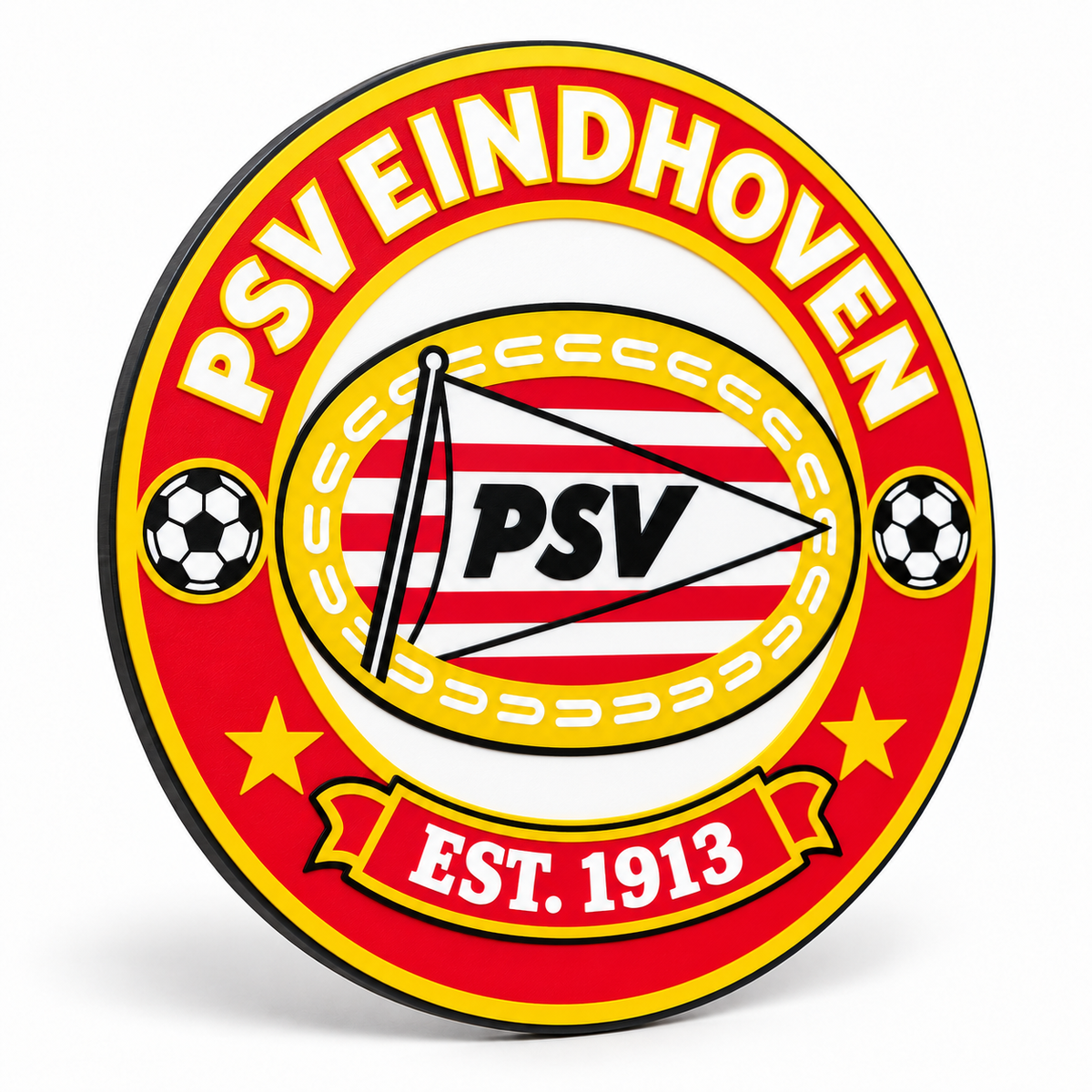 PSV Eindhoven soccer club seal — angled illustrative rendering