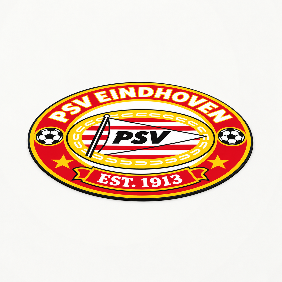PSV Eindhoven soccer club seal — matching flat angled view illustrative rendering