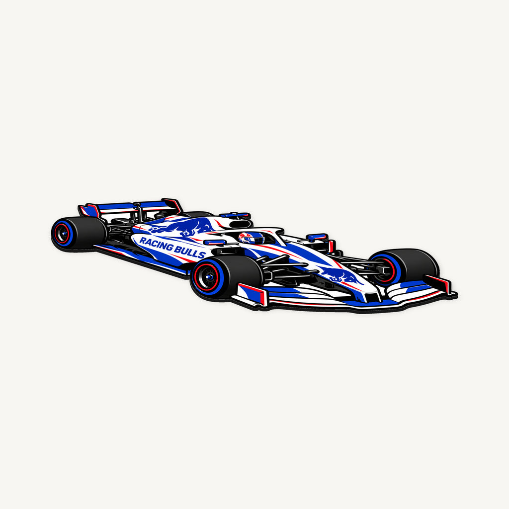 Racing Bulls F1 Car Sign — angled view showing the thin plaque profile; illustrative rendering