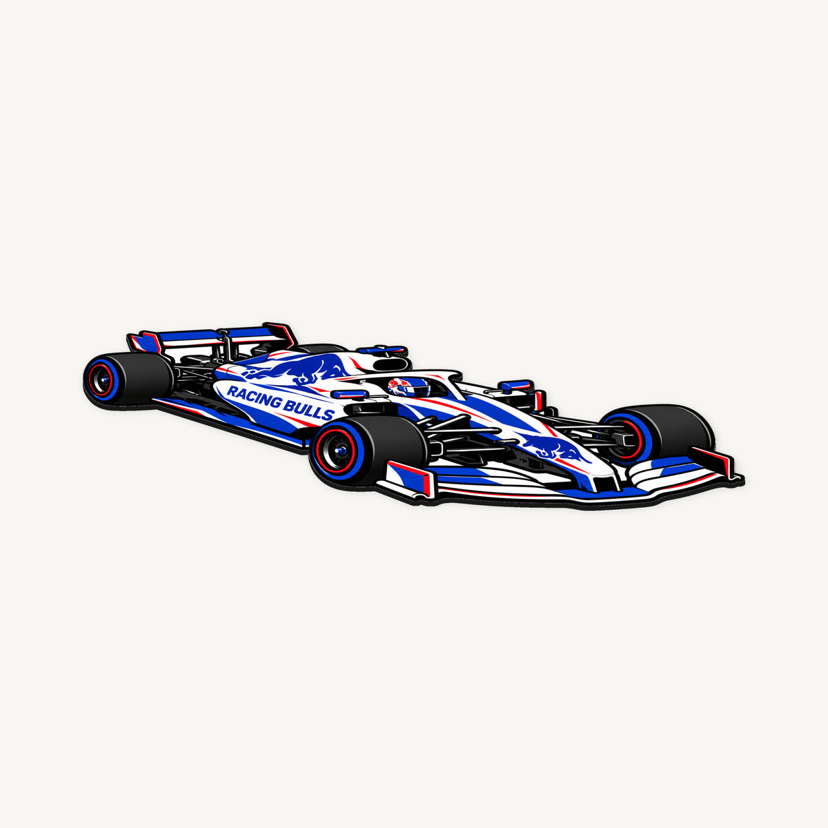 Racing Bulls F1 Car Sign — angled view showing the thin plaque profile; illustrative rendering