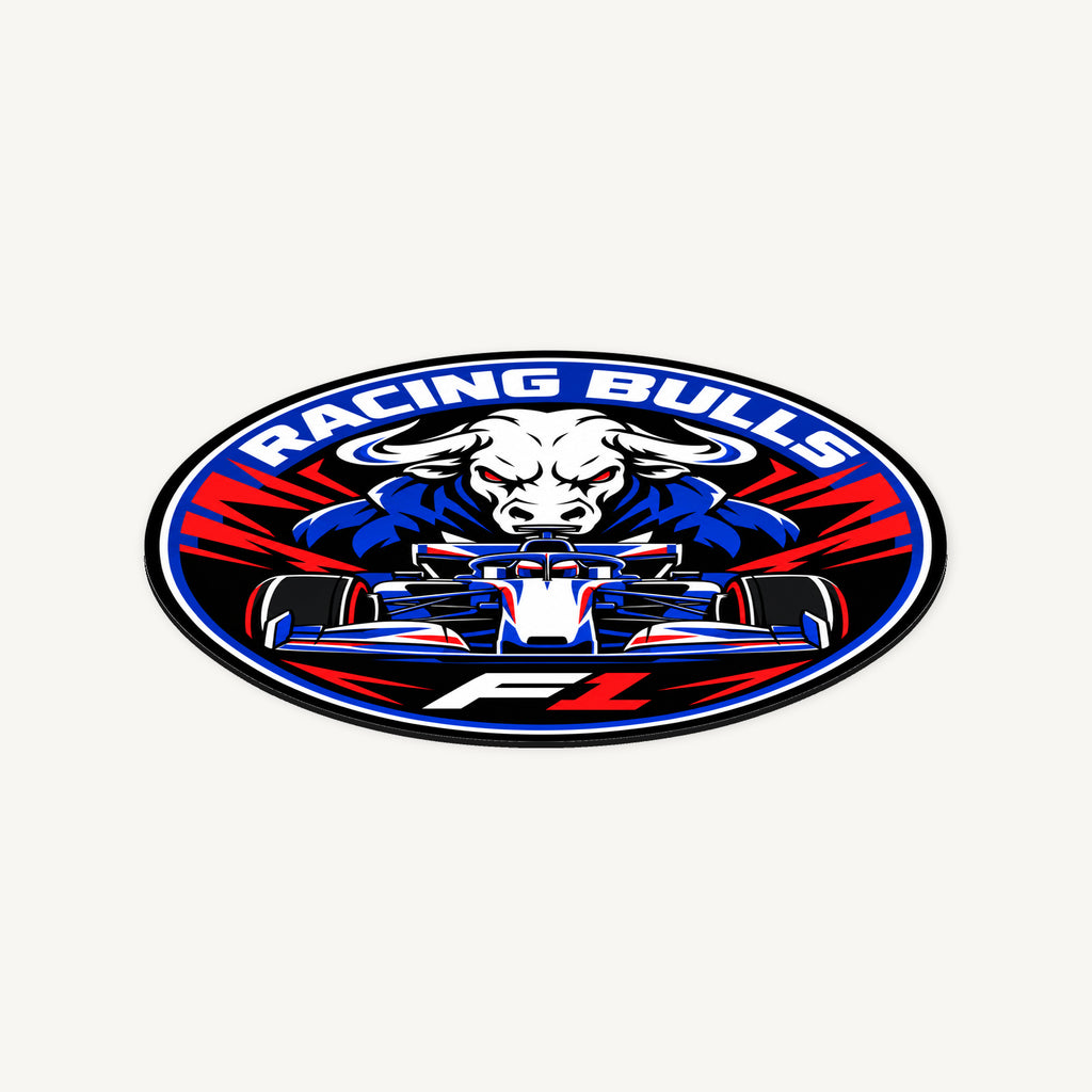 Racing Bulls F1 Team Seal — angled view showing the thin plaque profile; illustrative rendering