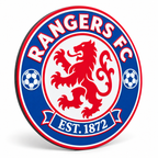 Rangers FC soccer club seal — angled illustrative rendering