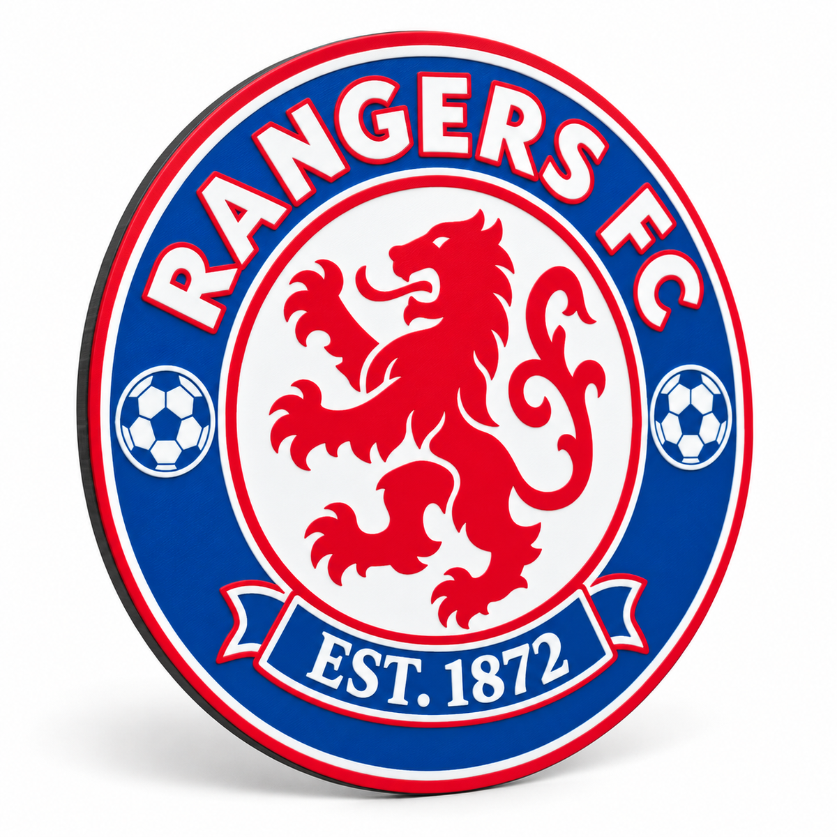 Rangers FC soccer club seal — angled illustrative rendering