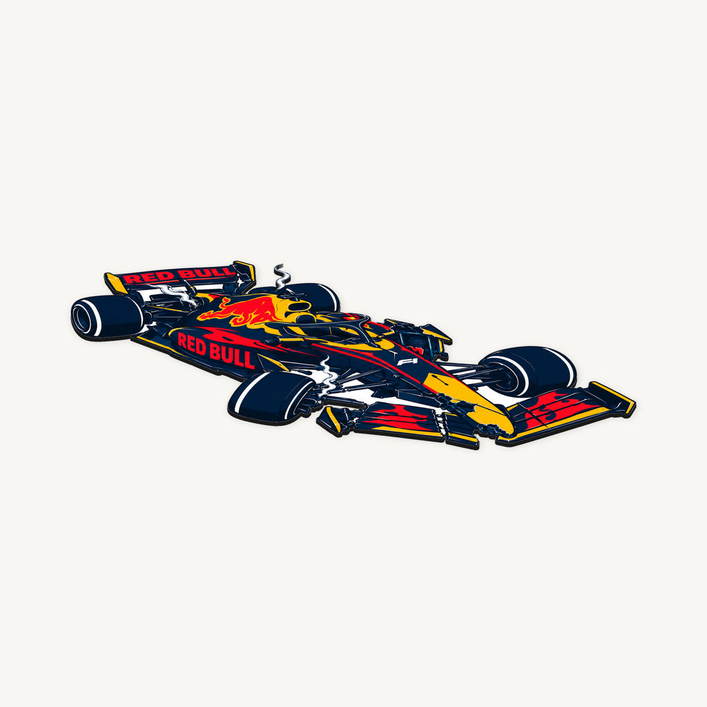 Red Bull Crash F1 Car Sign — angled view showing the thin plaque profile; illustrative rendering