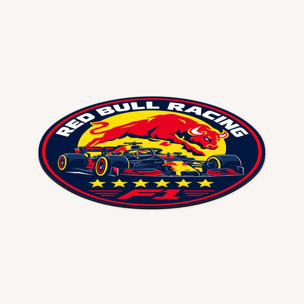 Red Bull Racing F1 Team Seal — angled view showing the thin plaque profile; illustrative rendering
