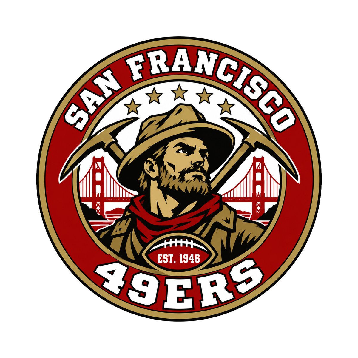 San Francisco 49ers NFL seal — front view; illustrative rendering