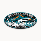 San Jose Sharks NHL seal — angled thin-profile view; illustrative rendering