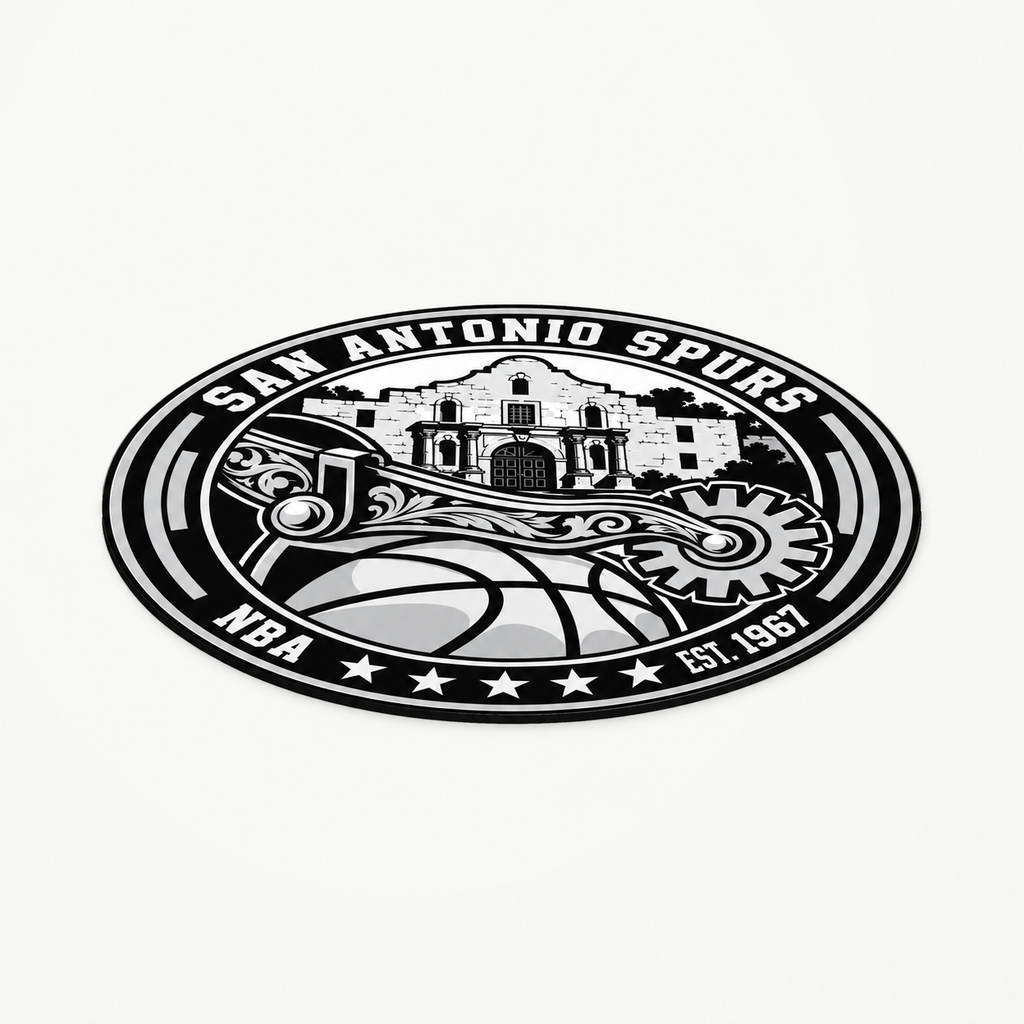San Antonio Spurs NBA seal — angled view showing thin profile; illustrative rendering