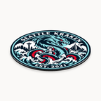 Seattle Kraken NHL seal — angled thin-profile view; illustrative rendering