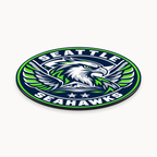 Seattle Seahawks NFL seal — angled thin-profile view; illustrative rendering