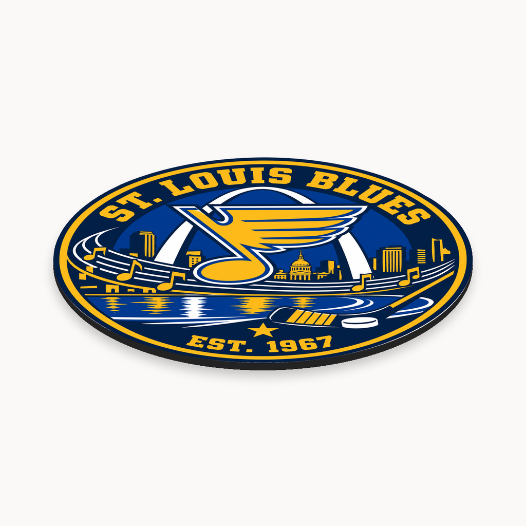 St. Louis Blues NHL seal — angled thin-profile view; illustrative rendering
