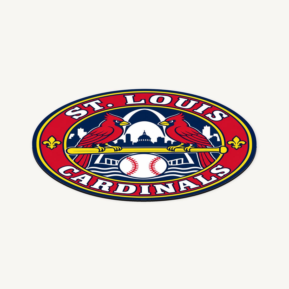 St. Louis Cardinals MLB Team Seal — angled view showing the thin plaque profile; illustrative rendering