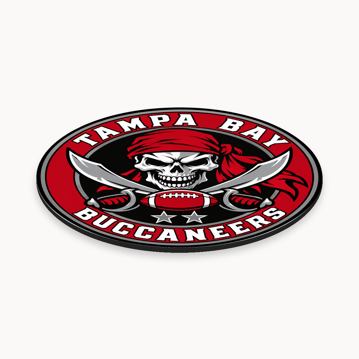 Tampa Bay Buccaneers NFL seal — angled thin-profile view; illustrative rendering