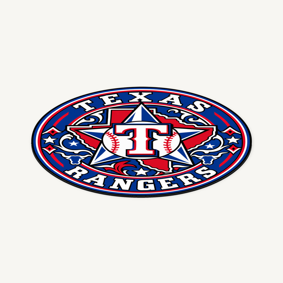 Texas Rangers MLB Team Seal — angled view showing the thin plaque profile; illustrative rendering