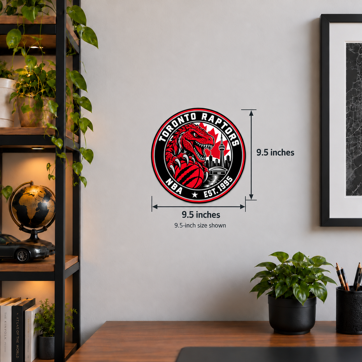 Toronto Raptors NBA Seal — wall display with width and height measurements of 9.5 inches; 9.5-inch size shown
