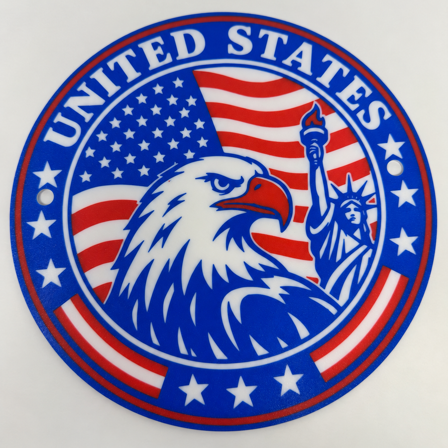 Front photograph of the 9.5-inch United States PLA country seal with two hanging holes