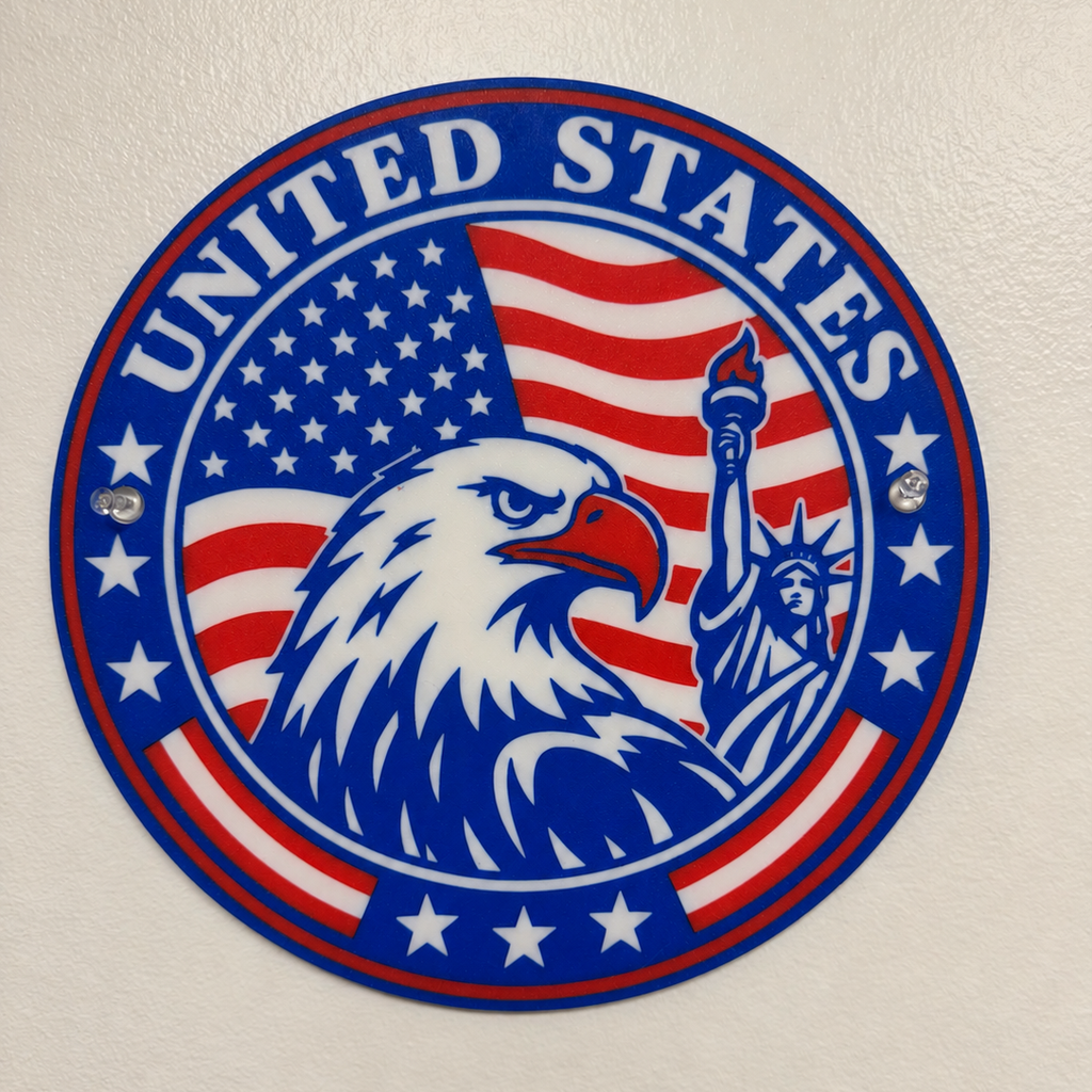 9.5-inch United States seal displayed on a wall using mounting hardware, which is not included