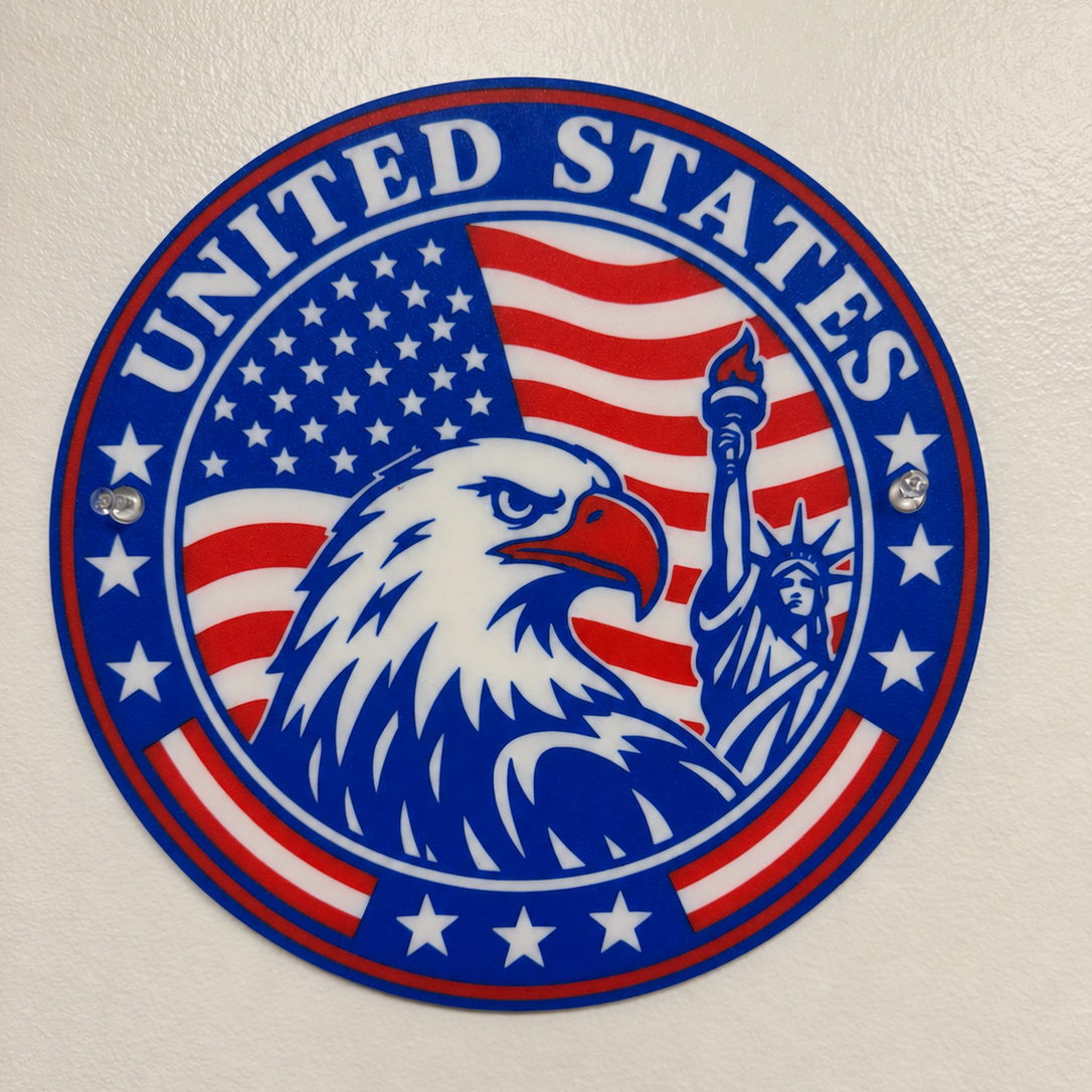 9.5-inch United States seal displayed on a wall using mounting hardware, which is not included