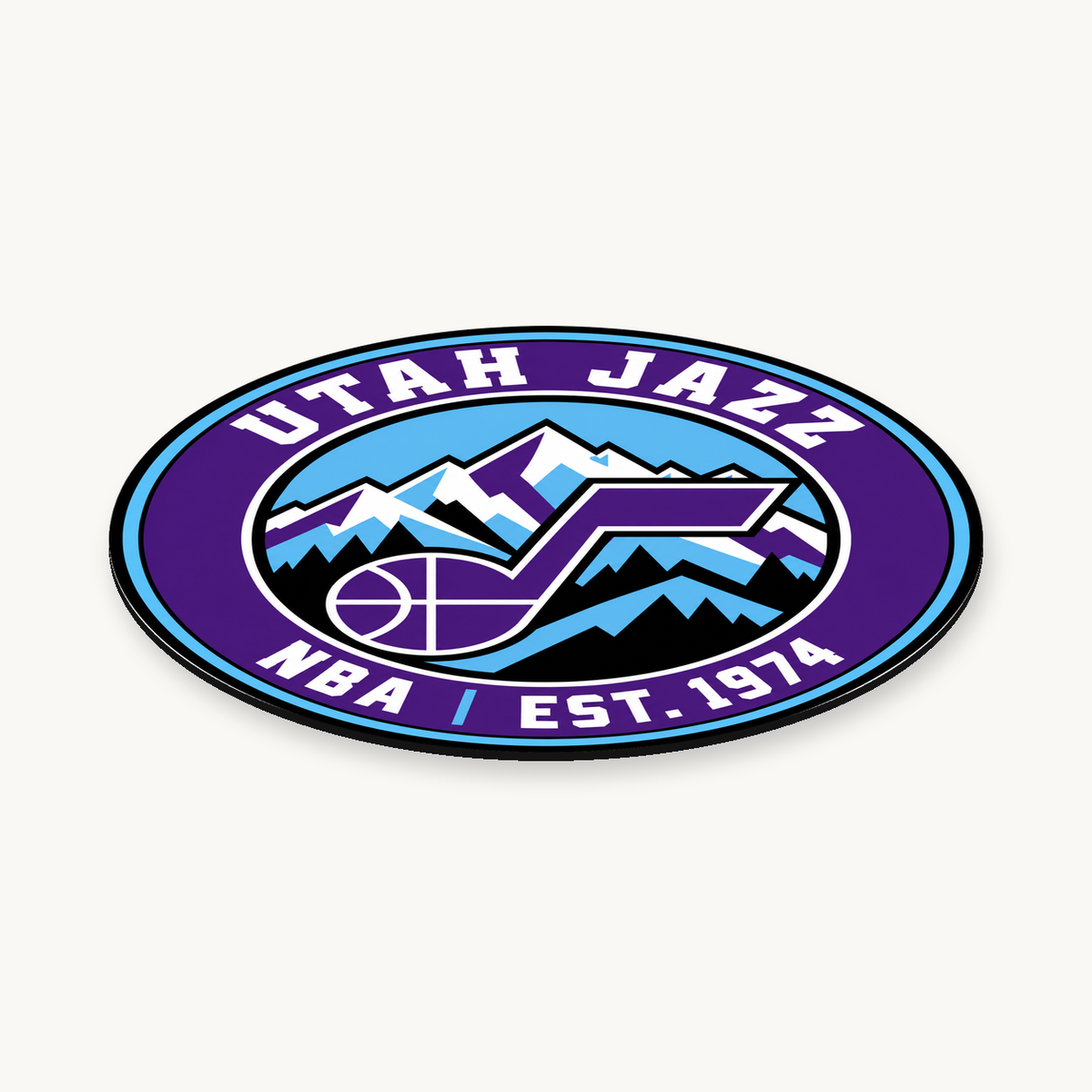 Utah Jazz NBA seal — angled view showing thin profile; illustrative rendering
