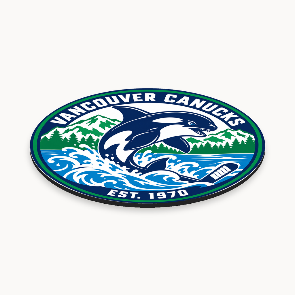 Vancouver Canucks NHL seal — angled thin-profile view; illustrative rendering
