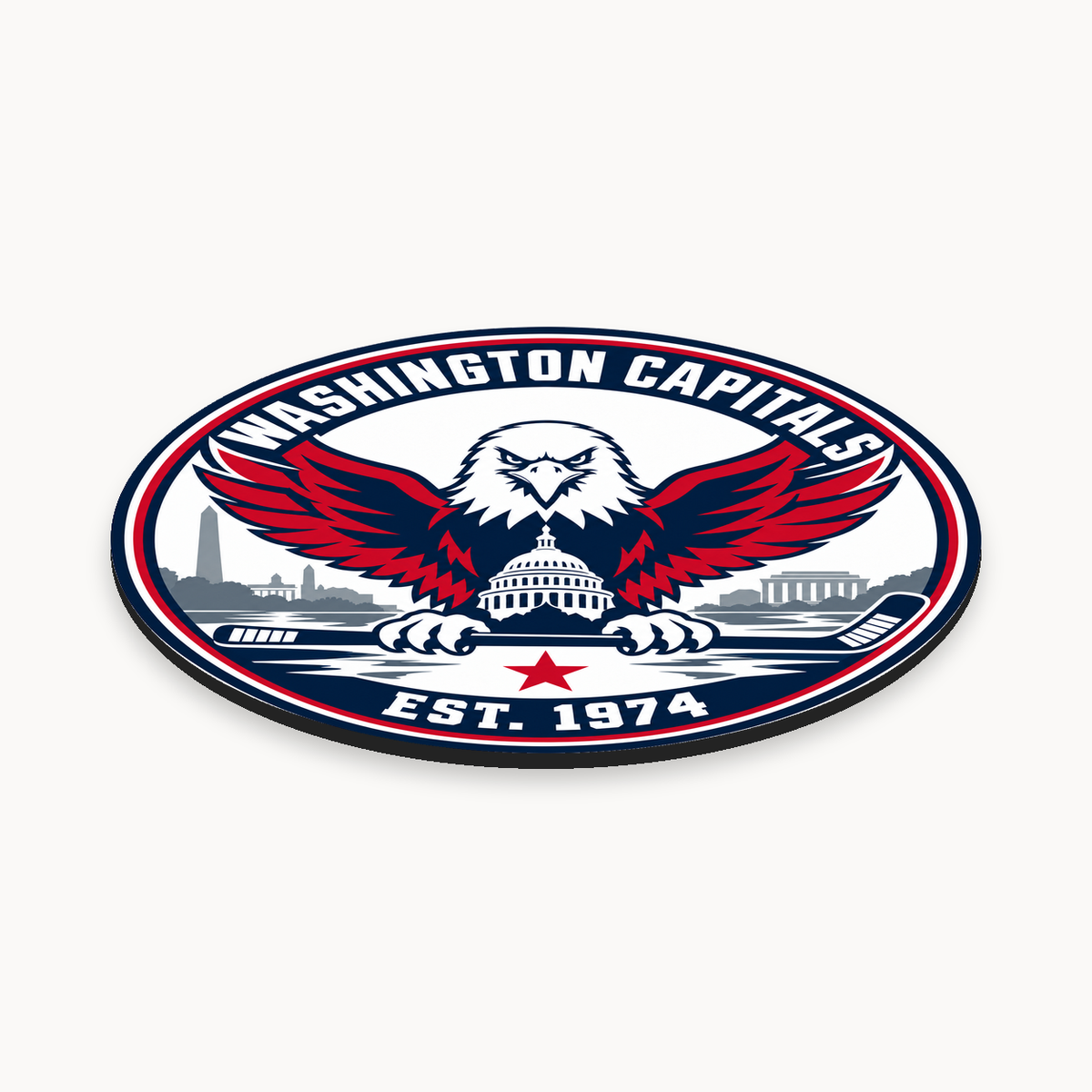 Washington Capitals NHL seal — angled thin-profile view; illustrative rendering