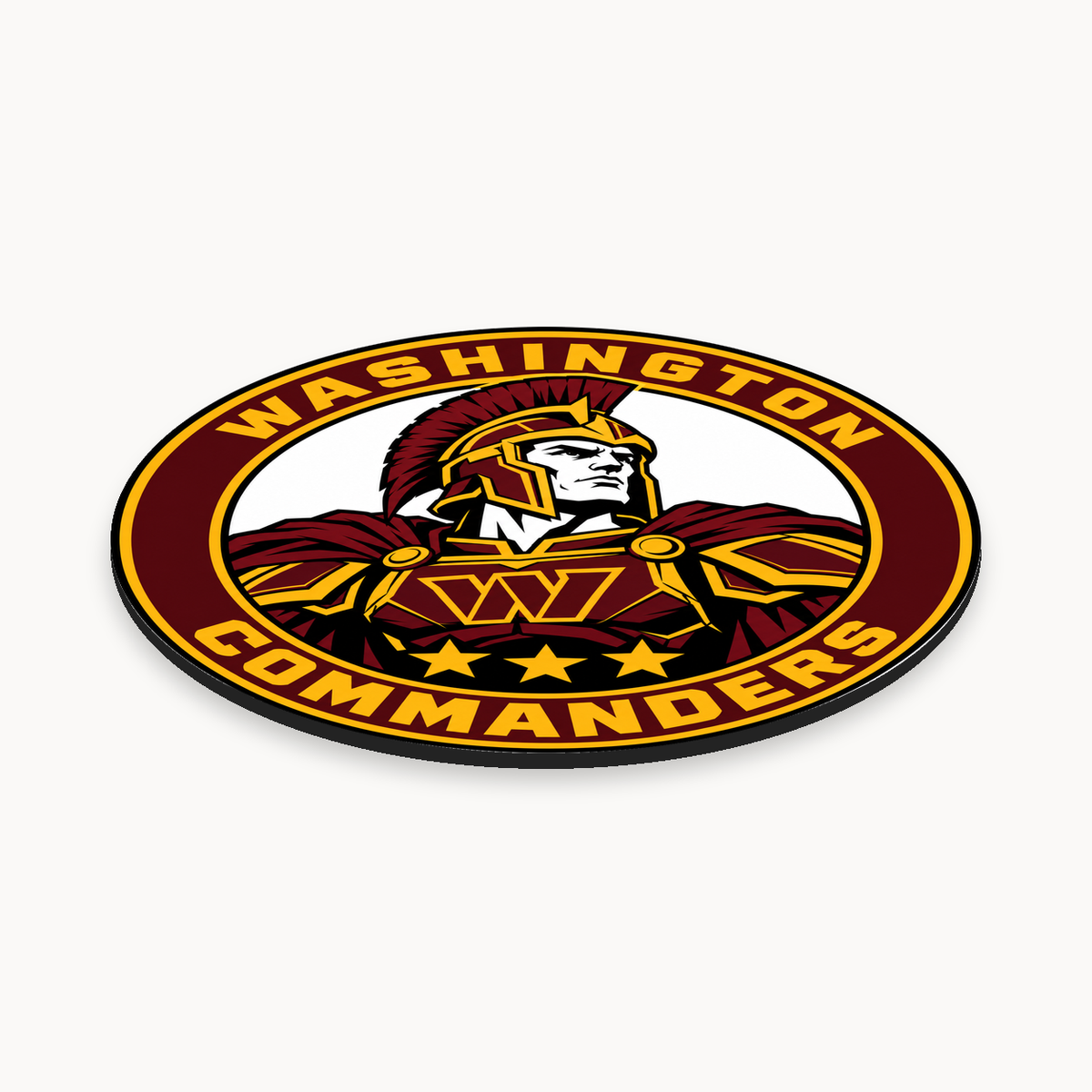 Washington Commanders NFL seal — angled thin-profile view; illustrative rendering