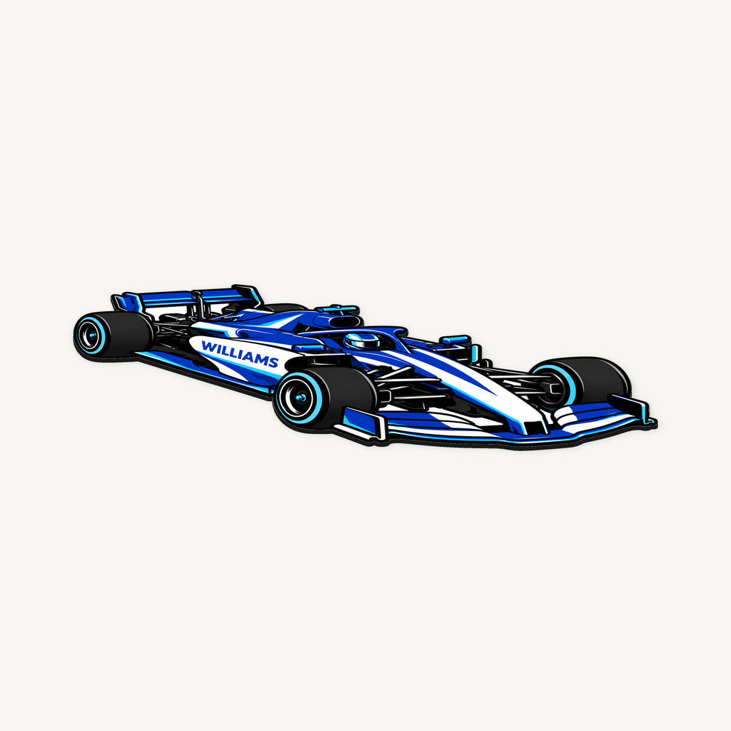 Williams F1 Car Sign — angled view showing the thin plaque profile; illustrative rendering