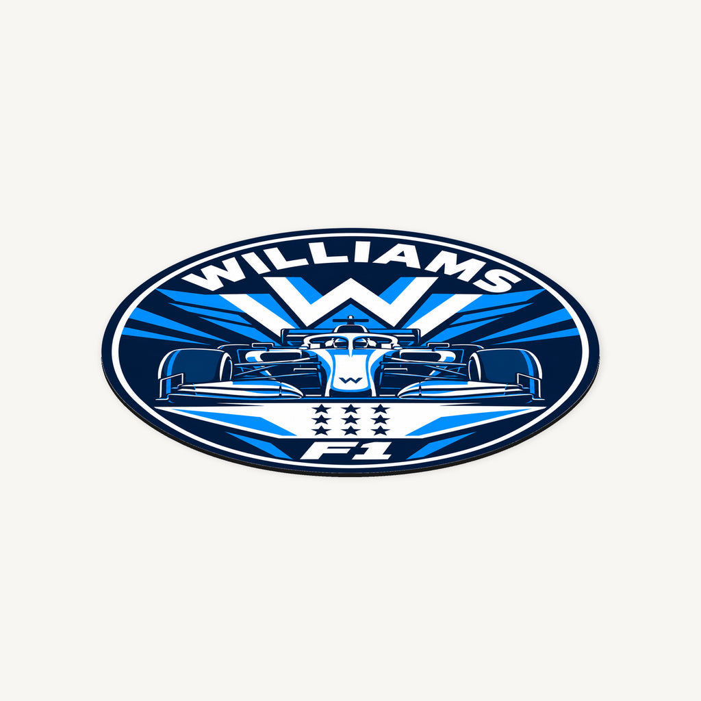 Williams F1 Team Seal — angled view showing the thin plaque profile; illustrative rendering