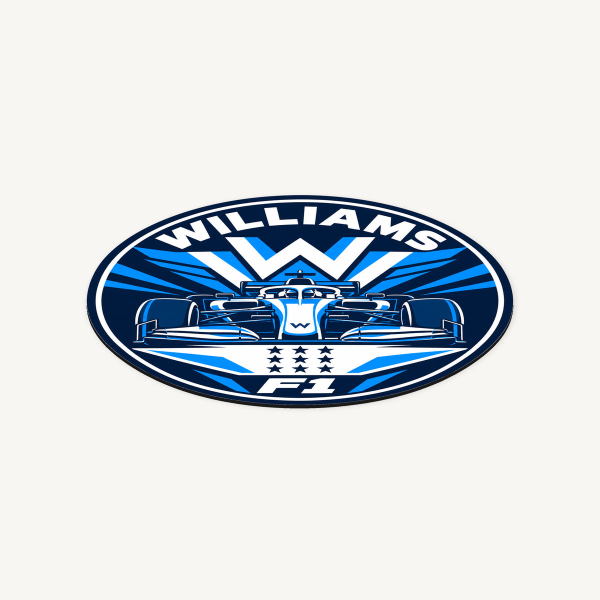 Williams F1 Team Seal — angled view showing the thin plaque profile; illustrative rendering