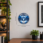 Williams F1 Team Seal — example wall display with 9.5-inch width and height guides; illustrative rendering