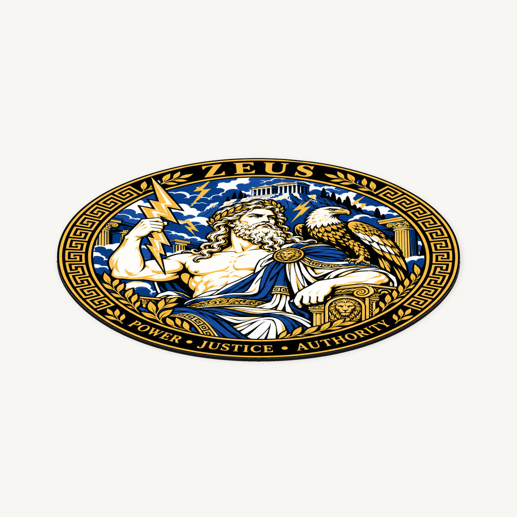 Zeus Greek Mythology Seal — angled view showing thin profile; illustrative rendering