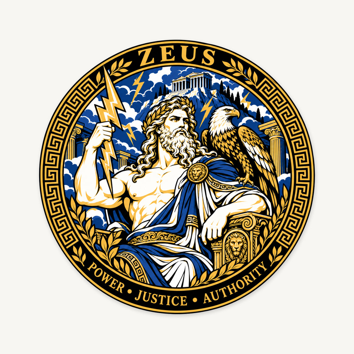 Zeus Greek Mythology Seal — front view; illustrative rendering
